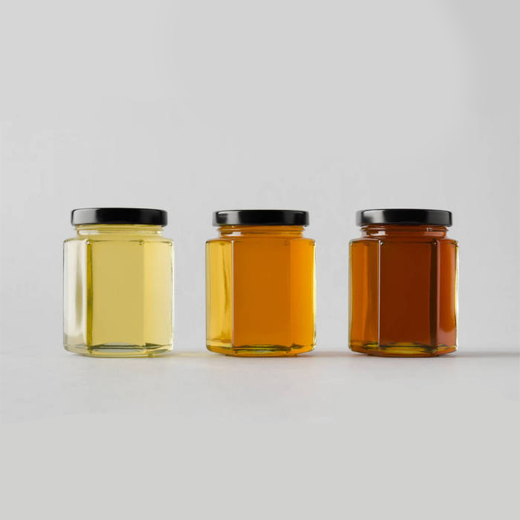 Cheap Glasses Wholesale 280 ml Hexagonal Empty storage Glass Honey jar