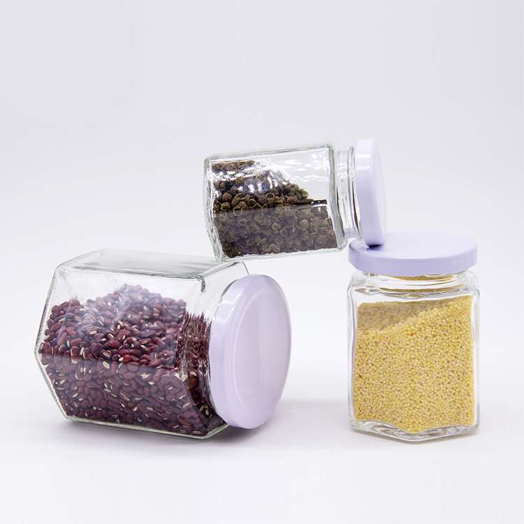 Cheap Glasses Wholesale 280 ml Hexagonal Empty storage Glass Honey jar