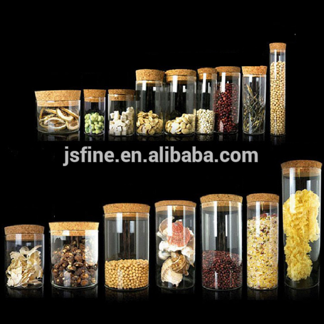 Cheap Heat Resistant Round Cylindrical Glass Jars with Cork For Food Storage or Other Sweet Snacks