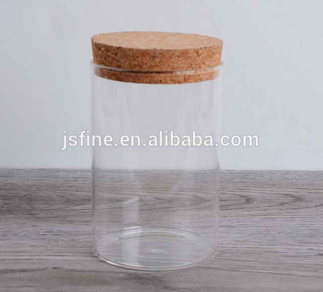 Cheap Heat Resistant Round Cylindrical Glass Jars with Cork For Food Storage or Other Sweet Snacks