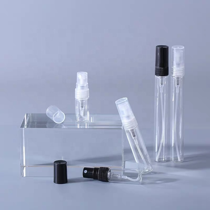 Cheap High Quality 2ml 3ml 5ml 10ml Small Perfume Atomizer Vials Sample Glass Bottle With Plastic Spray Pump Mini Tester Bottles