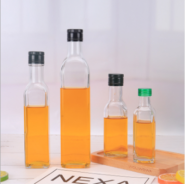 Cheap Price 100ml 250ml 500ml 750ml 1L Clear Square olive oil glass bottle with lid Glass