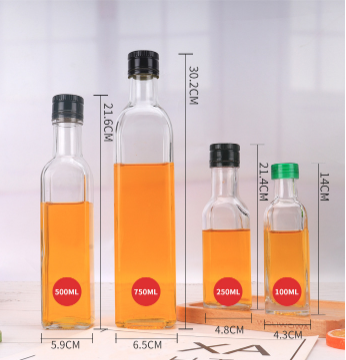 Cheap Price 100ml 250ml 500ml 750ml 1L Clear Square olive oil glass bottle with lid Glass