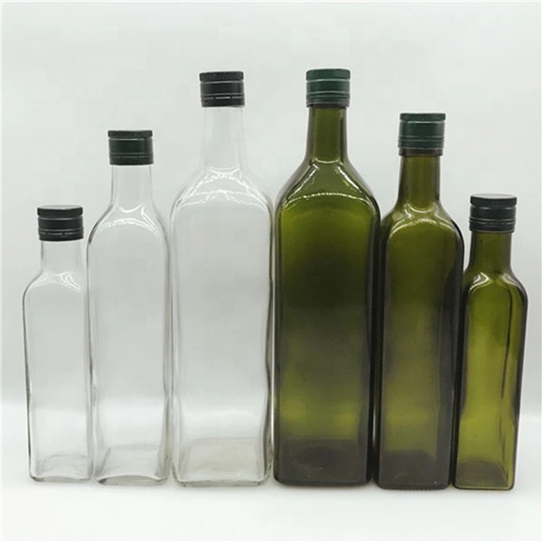 Cheap Price 100ml 250ml 500ml 750ml 1L Clear Square olive oil glass bottle with lid