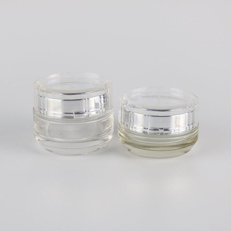 Cheap Price Beauty Product 50g Clear Cosmetic Packaging Glass Skin Care Cream Jar Manufacturer with Luxury Acrylic Silver Lid