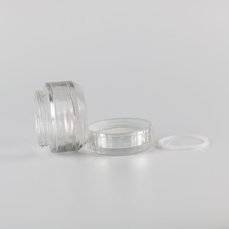 Cheap Price Beauty Product 50g Clear Cosmetic Packaging Glass Skin Care Cream Jar Manufacturer with Luxury Acrylic Silver Lid
