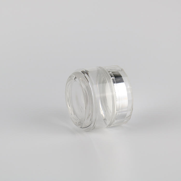 Cheap Price Beauty Product 50g Clear Cosmetic Packaging Glass Skin Care Cream Jar Manufacturer with Luxury Acrylic Silver Lid