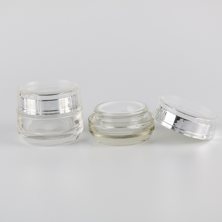 Cheap Price Beauty Product 50g Clear Cosmetic Packaging Glass Skin Care Cream Jar Manufacturer with Luxury Acrylic Silver Lid
