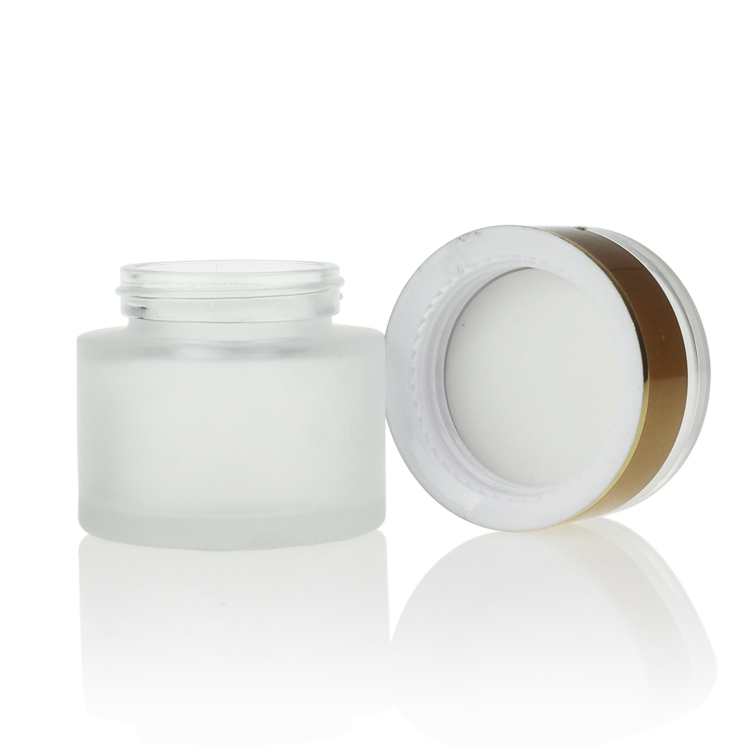 Cheap Price Frosted Glass Cream Container Cosmetic Jar 50g With Luxury Acrylic Gold Lid