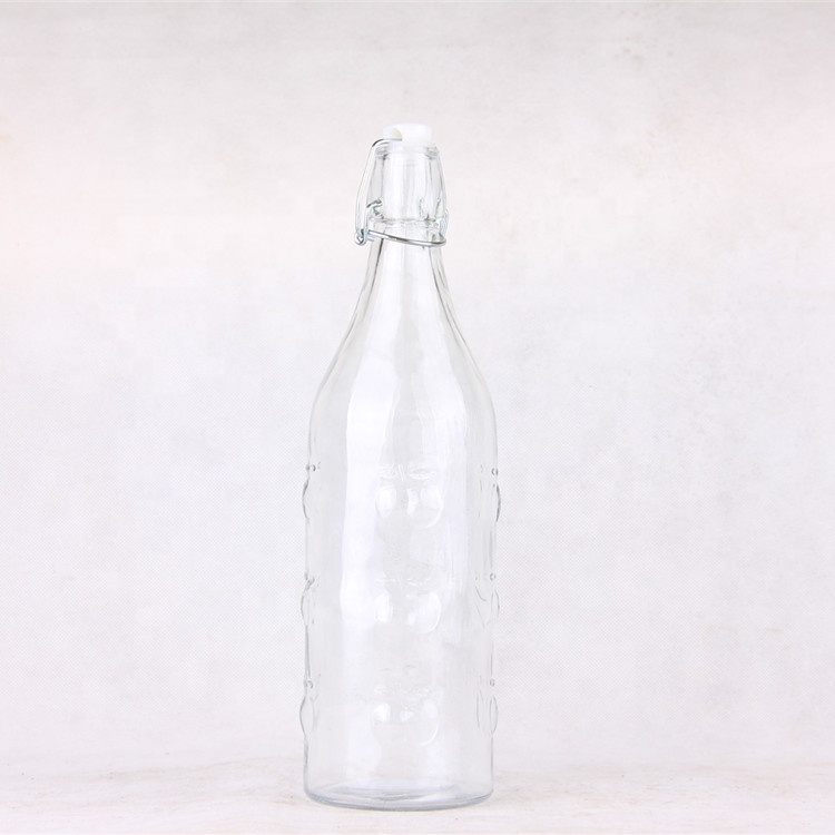 Cheap Price High Quality Transparent Classic Swing Top Glass Bottle 1L with  S/S Clip for Beverage