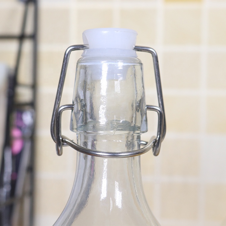 Cheap Price High Quality Transparent Classic Swing Top Glass Bottle 1L with S/S Clip for Beverage