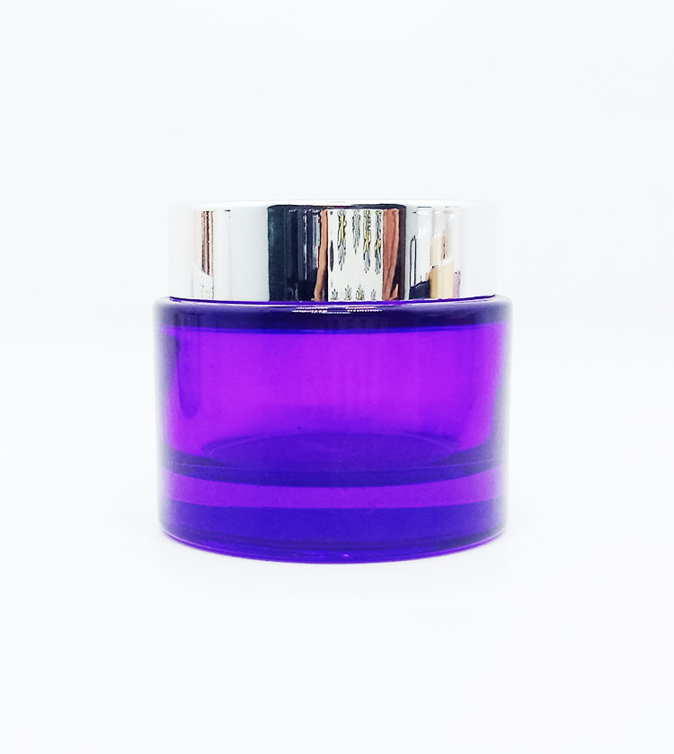 Cheap Price Skin Care Cream Jar 30g  50g 100g  purple Glass Cosmetic Jar with aluminum sliver Lid