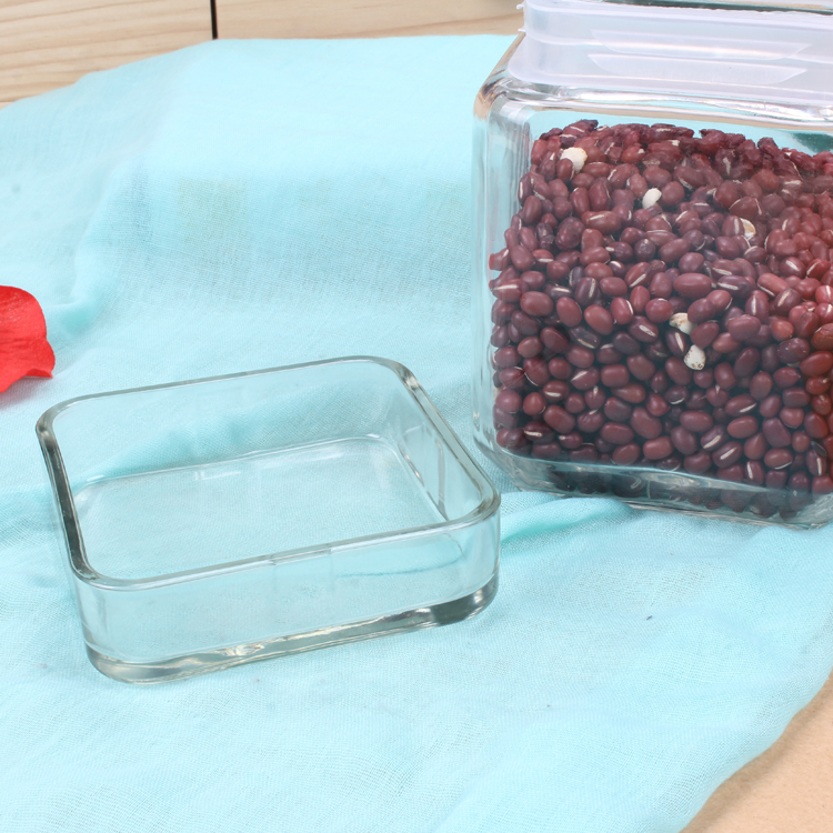 Cheap Square Carved Pattern Glass Food Storage Jar with Square Glass Cap for Kitchen Used