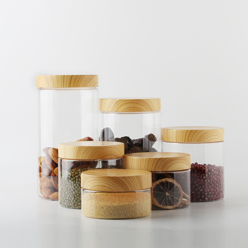 Cheap hot sale Food Grade PET Clear cookies wide mouth candle jars,plastic jars with screw top lids