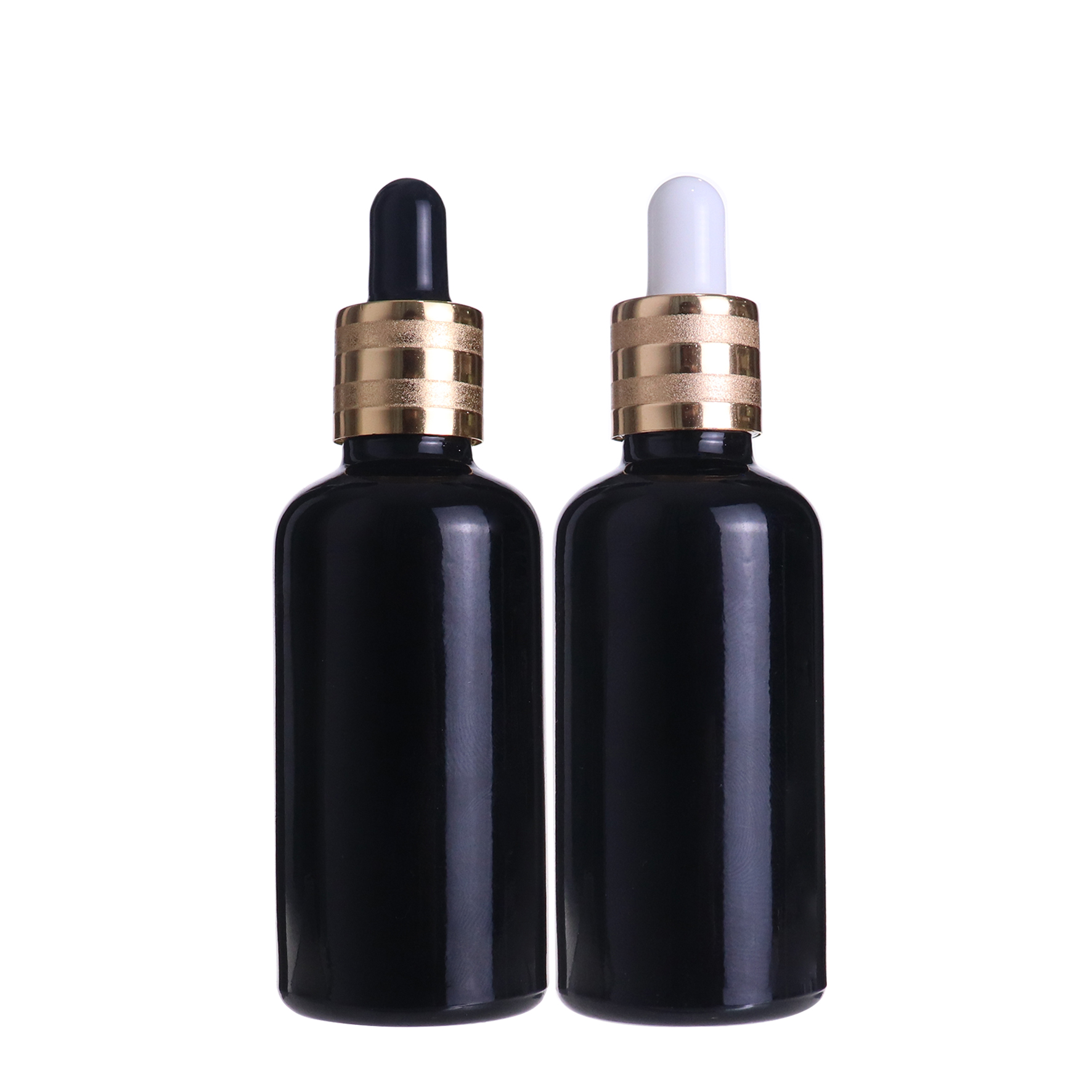 Cheap low Moq empty 50ml bright black glass dropper bottle vial with 18-415 pipette cap