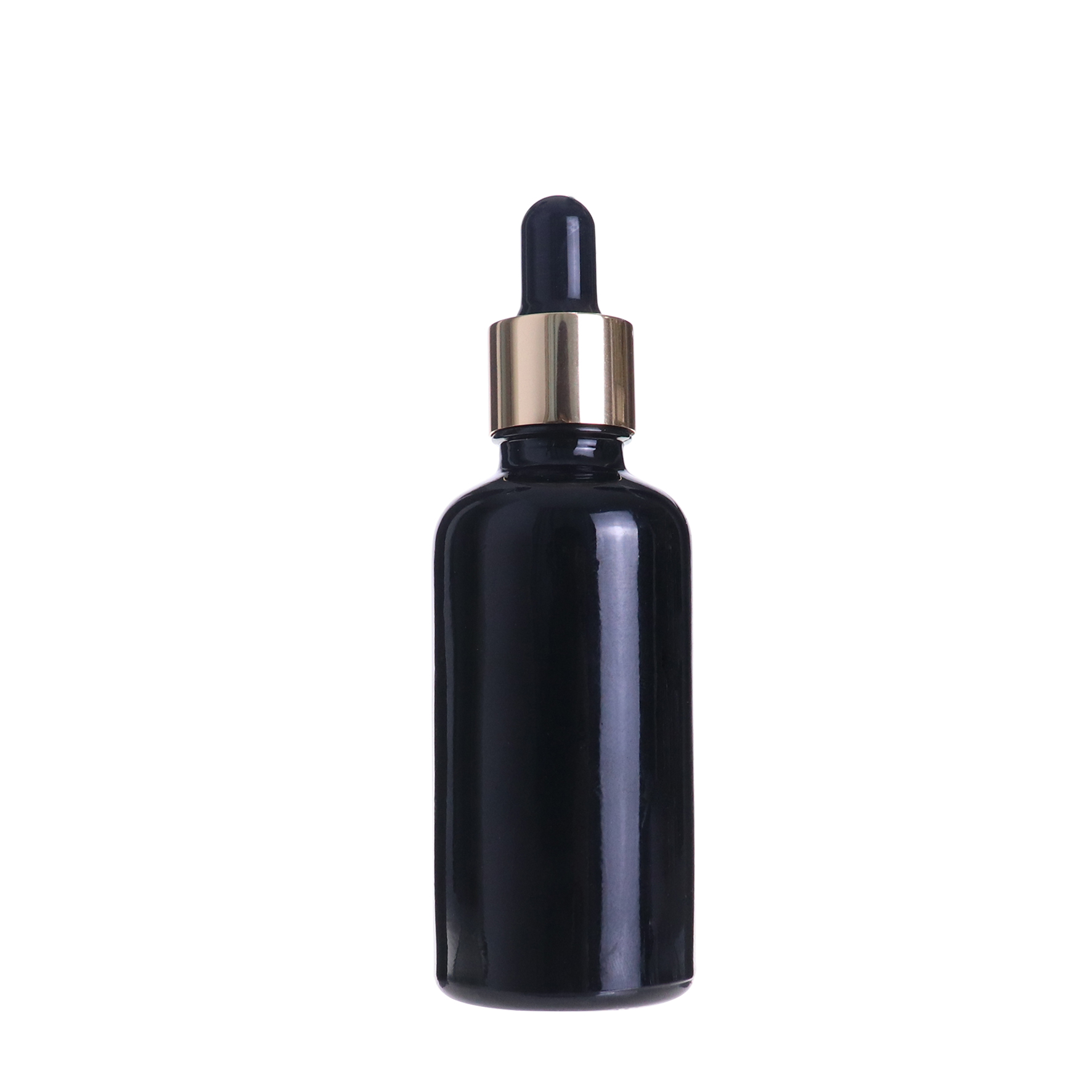 Cheap low Moq empty 50ml bright black glass dropper bottle vial with 18-415 pipette cap
