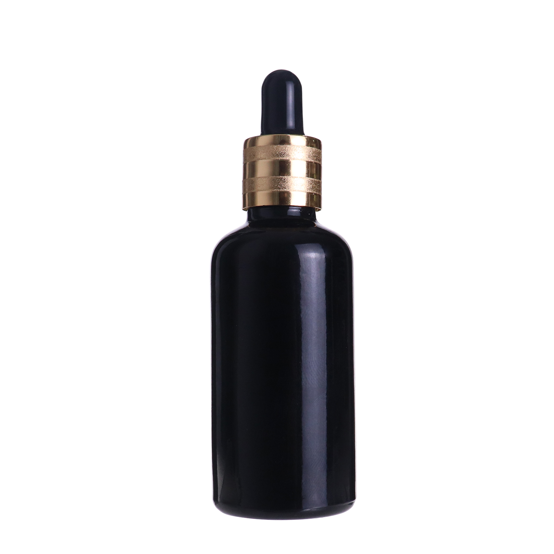 Cheap low Moq empty 50ml bright black glass dropper bottle vial with 18-415 pipette cap