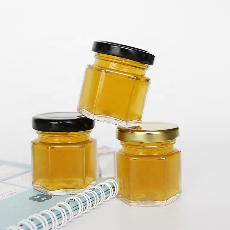 Cheap mini 45ml 60g honey hexagon bee shape storage canning jar for honey sauce jelly