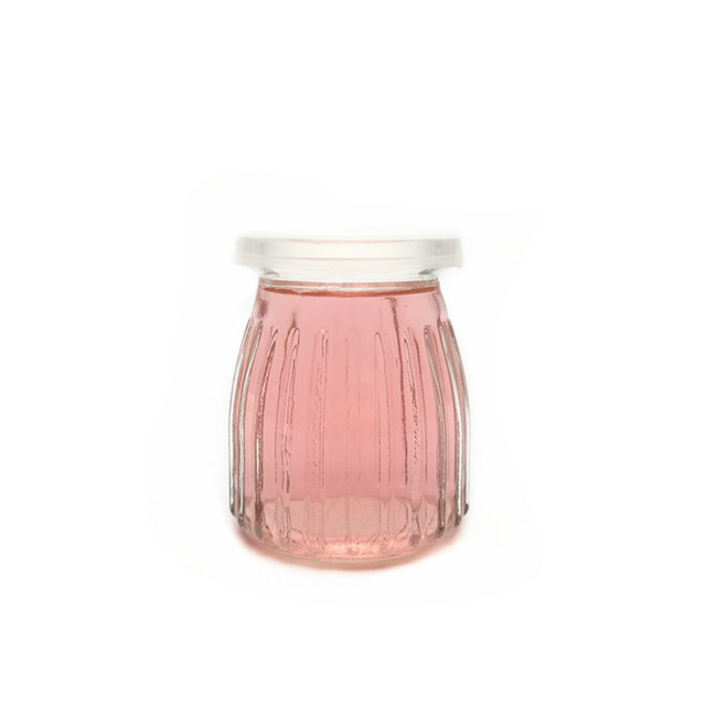Cheap price 100ml 200ml clear glass jar with plastic lid for jam pudding yogurt