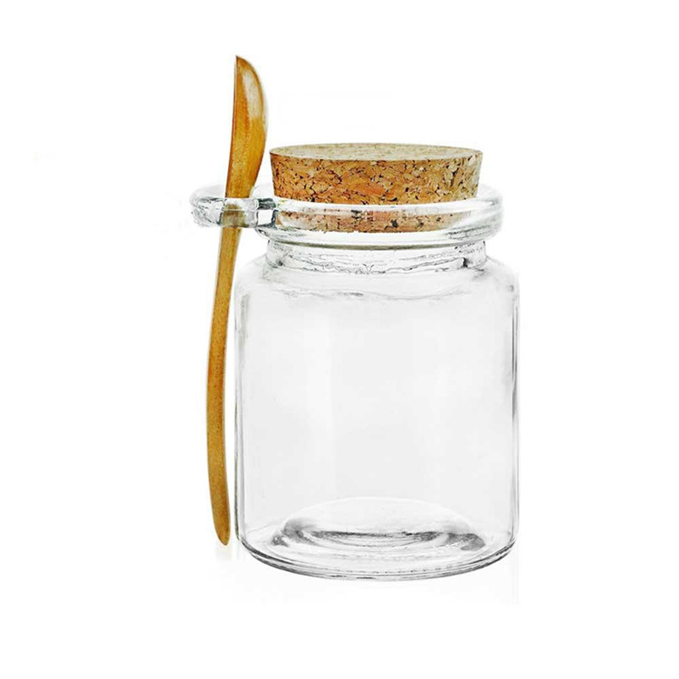 Cheap price 100ml 250ml clear glass pudding jar with cork and spoon