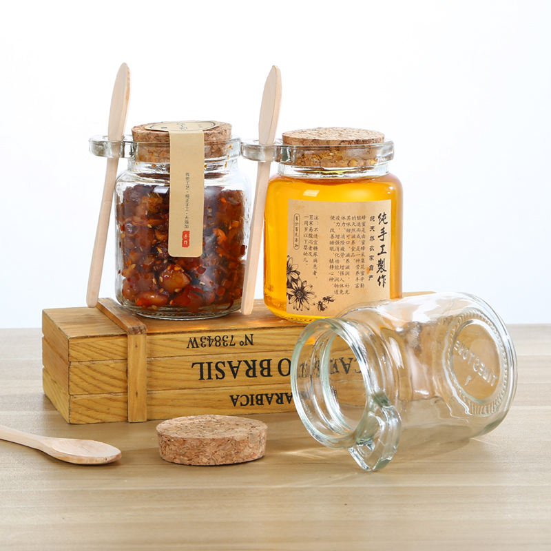Cheap price 100ml 250ml clear glass pudding jar with cork and spoon