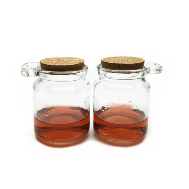Cheap price 250ml clear round glass pudding yogurt jar with cork lid and spoon
