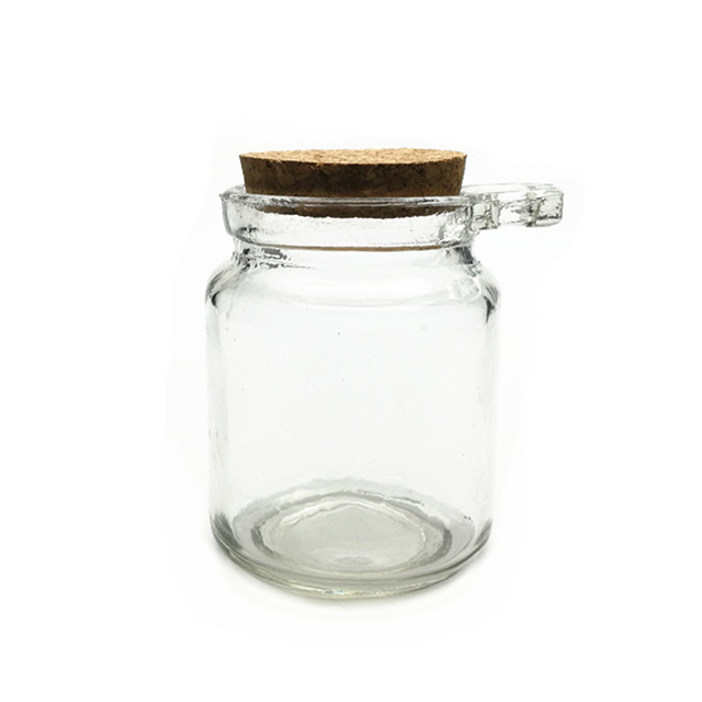Cheap price 250ml clear round glass pudding yogurt jar with cork lid and spoon