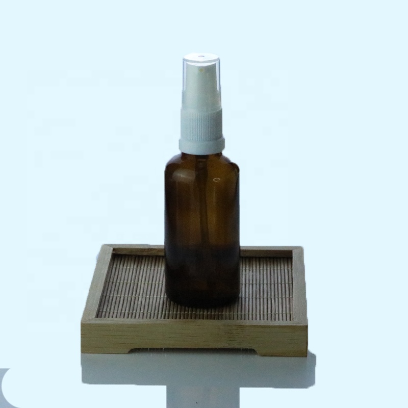 Cheap price 30ml 1oz amber cosmetic serum glass bottle with treatment pump (GRA09)