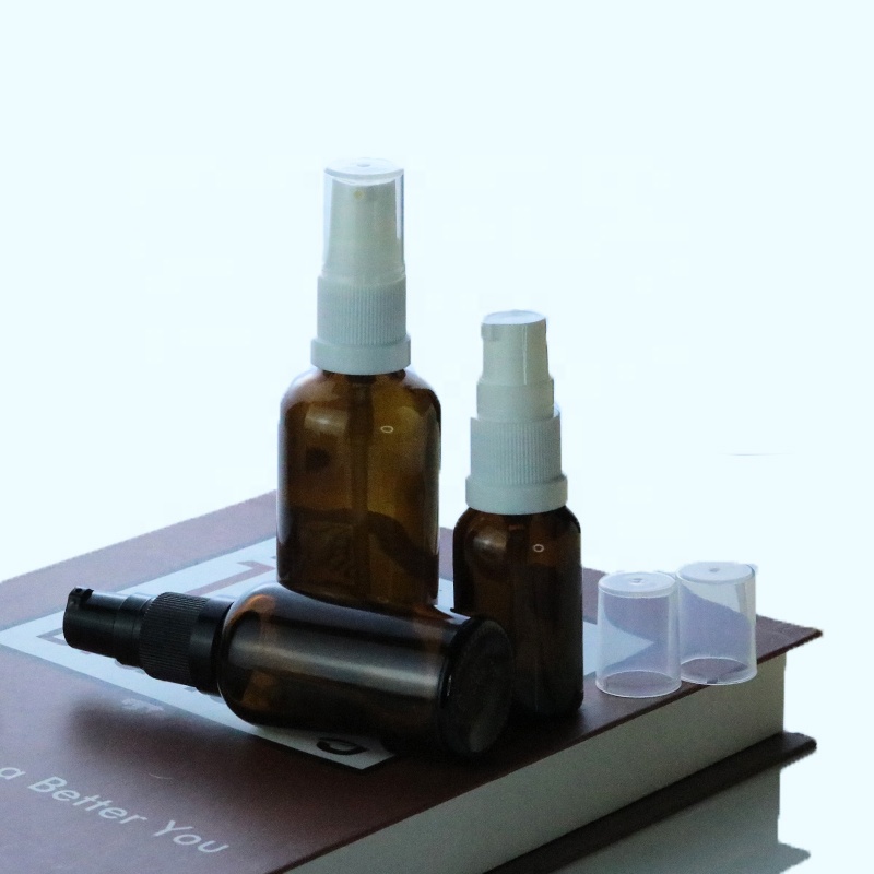 Cheap price 30ml 1oz amber cosmetic serum glass bottle with treatment pump (GRA09)