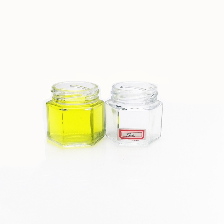 Cheap price 75ml hexagonal mini glass jam honey jar with metal lid
