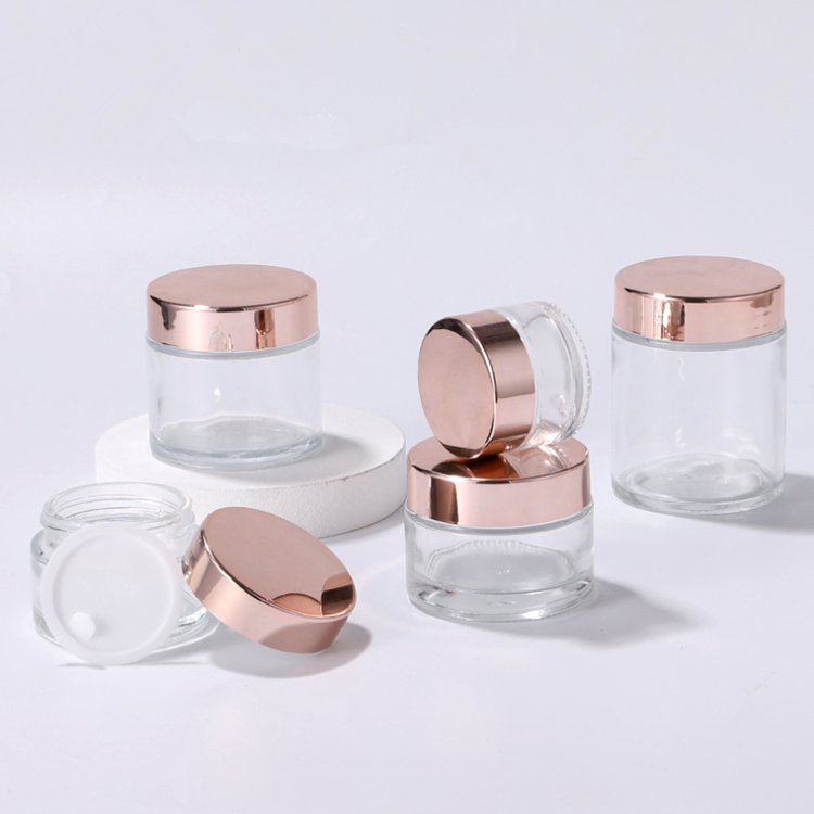 Cheap price Rose gold cap cosmetic packaging 20g 30g 50g empty pink bottle glass cream jar