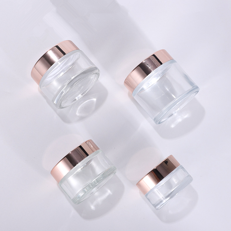 Cheap price Rose gold cap cosmetic packaging 20g 30g 50g empty pink bottle glass cream jar