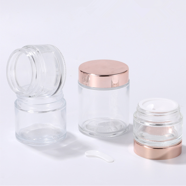 Cheap price Rose gold cap cosmetic packaging 20g 30g 50g empty pink bottle glass cream jar