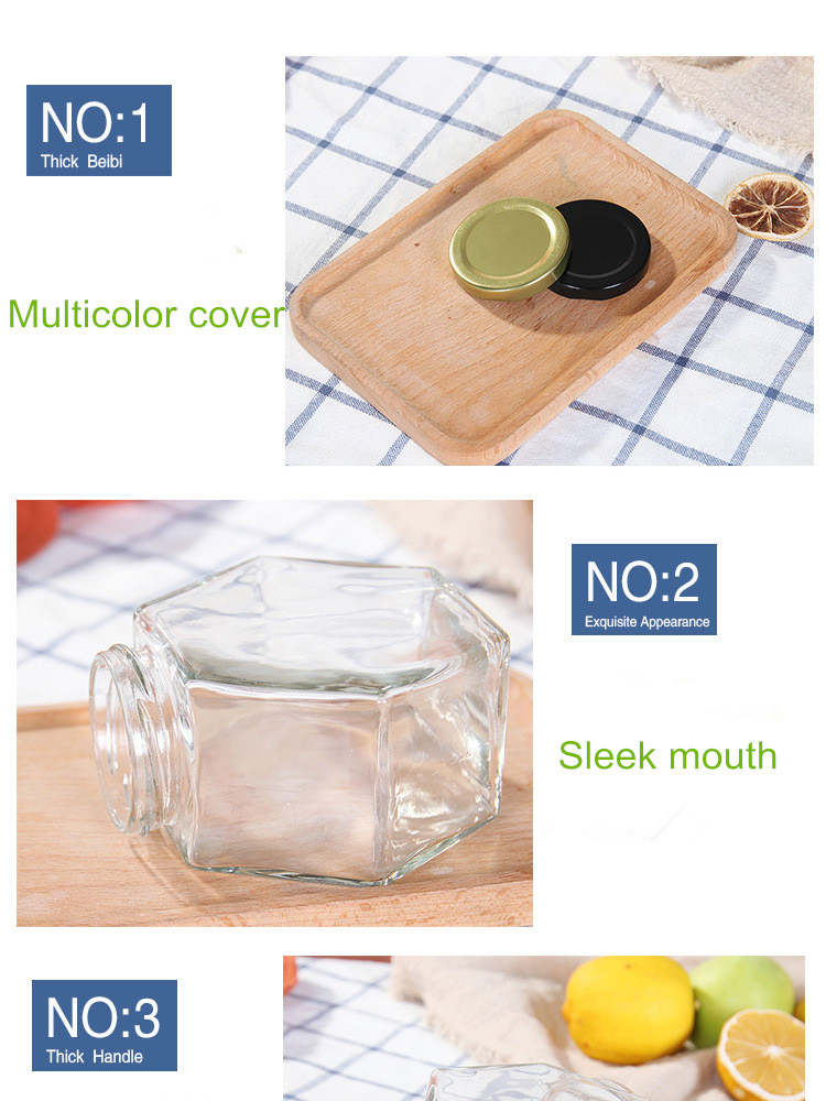 Cheap price bee honey jar glass hexagon shape 100ml 180ml 280ml 380ml