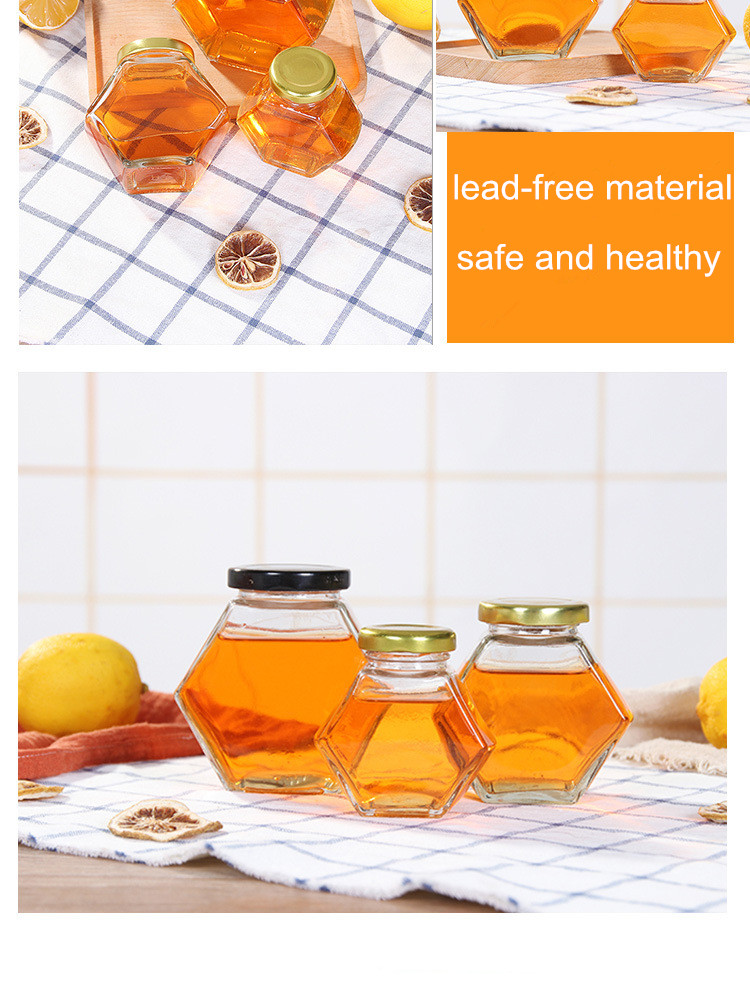 Cheap price bee honey jar glass hexagon shape 100ml 180ml 280ml 380ml