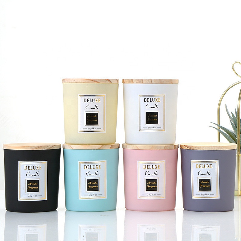Cheap price blue coffee tea storage honey scented pink candle spice jar glass round 315ml