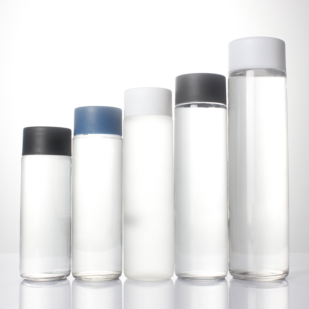 Cheap price transparent 800ml 750ml 500ml 375ml 200ml high flint juice drink beverage mineral water voss glass bottle with cap