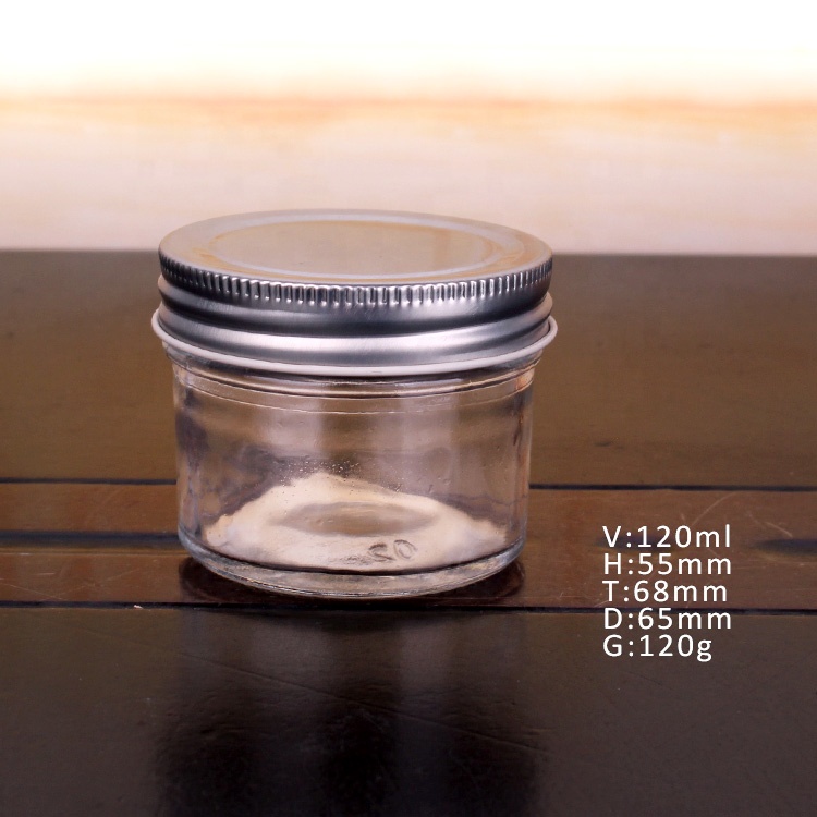 Cheap wide mouth 4oz 120ml 280ml 350ml 450ml canning caviar jam glass mason jar with metal lid