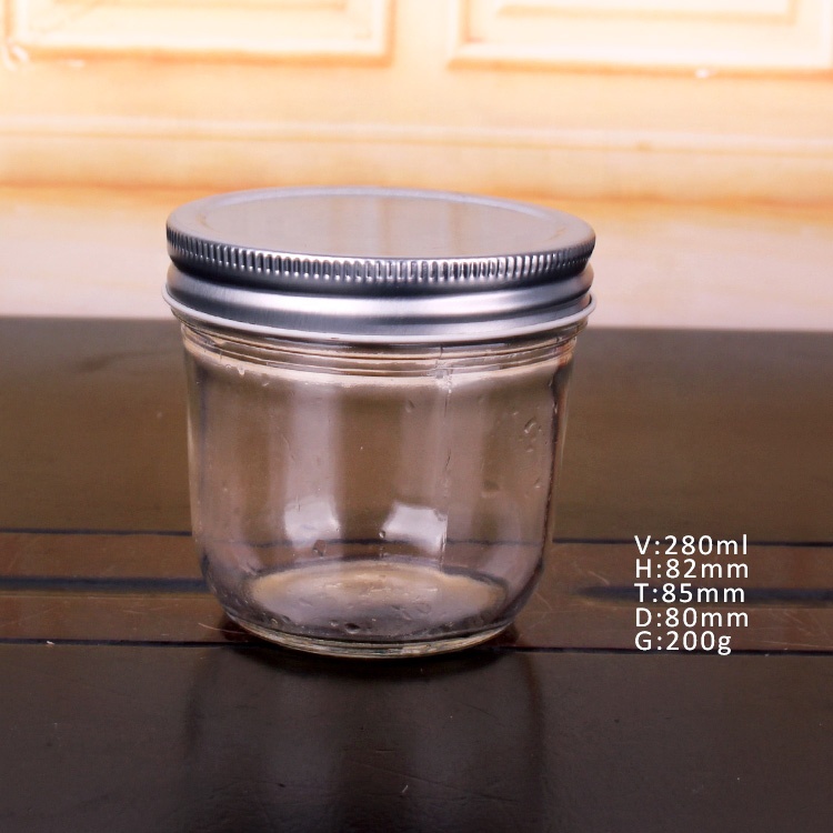 Cheap wide mouth 4oz 120ml 280ml 350ml 450ml canning caviar jam glass mason jar with metal lid