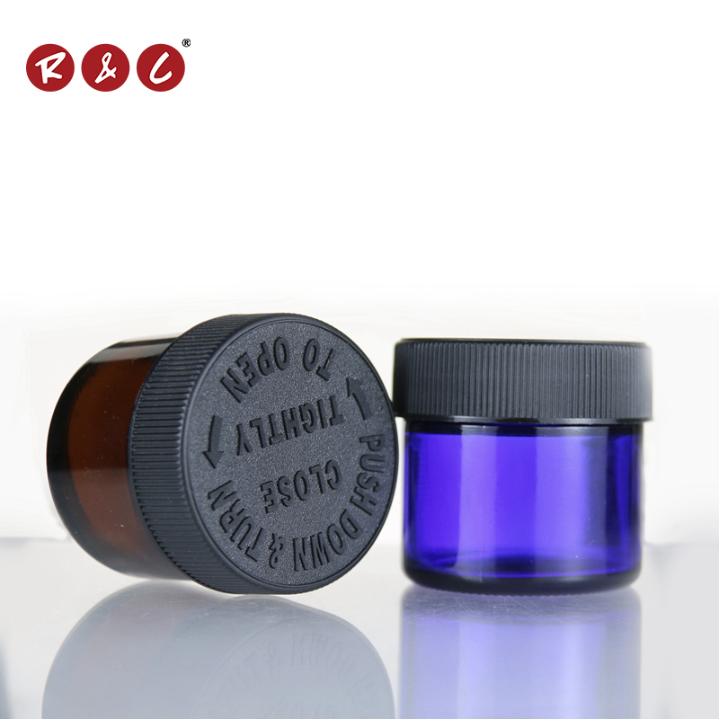 Child Proof Cap Glass Weed Container 1oz 2oz 3oz 4oz Hemp CBD Bottle Resistant Lid Jar