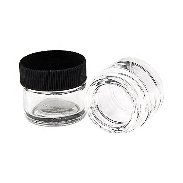 Child Resistant Black Caps White Opaque Premium Glass Concentrate Jar Containers