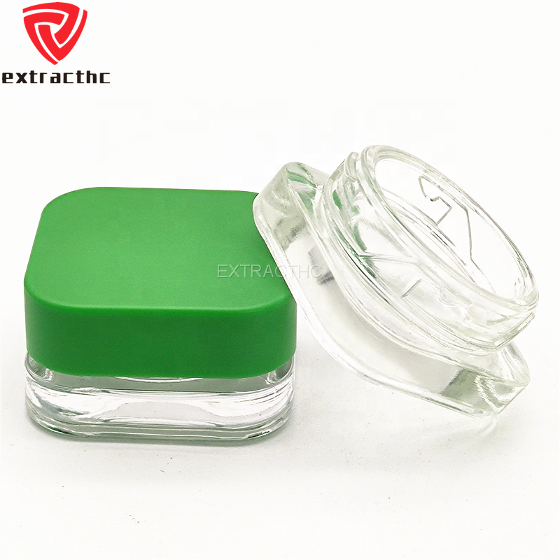 Child Resistant Black Glass Concentrate Container Square Cube Style 5ml/9ml Glass Jar with Black Lids