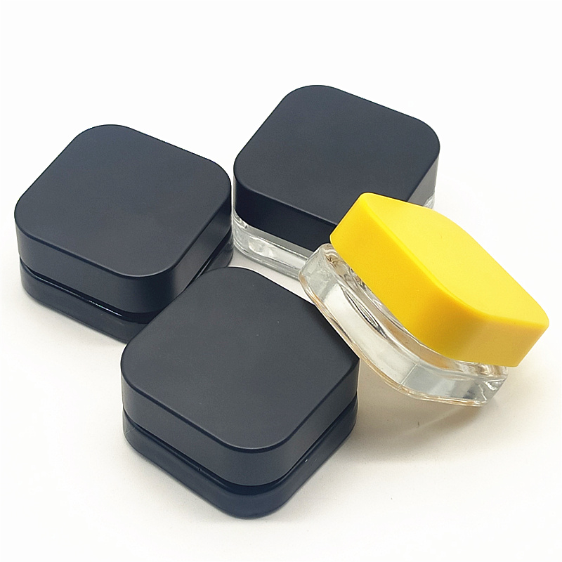Child Resistant Black UV Glass Concentrate Container Square Cube Style 5ml 7ml 9ml Glass Jar with box and Black Lids