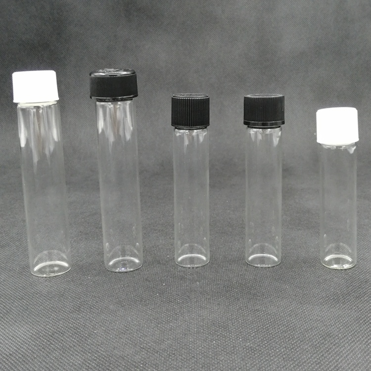 Child Resistant Proof Cap Clear Medical Samples Test Pre-Roll Joint Glass Tube Vials with Screw Top Cap