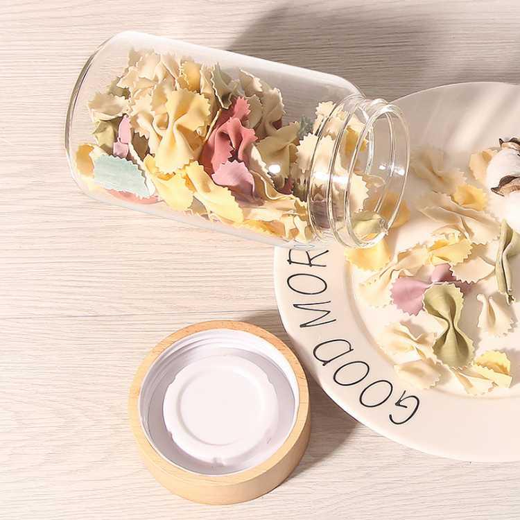 Child proof clear home storage glass jar with screw wood lid