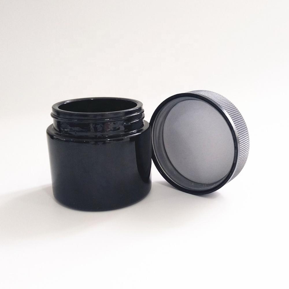 Child resistant Black color child resistant 2oz  glass cosmetic jar with lid