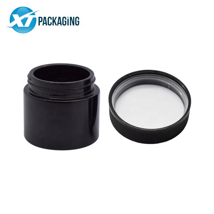 Child resistant Black color child resistant 2oz glass cosmetic jar with lid