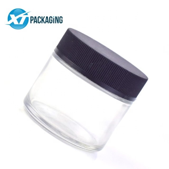 Child resistant clear 3oz glass jar with screw plastic  lid for weed spice flower storage container 90ml
