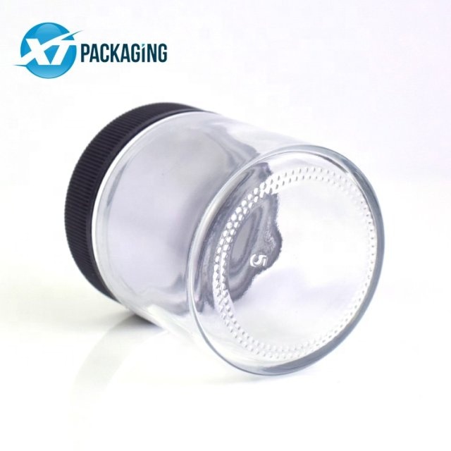 Child resistant clear 3oz glass jar with screw plastic lid for weed spice flower storage container 90ml