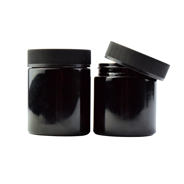 Child resistant lid glass jar 2-18 OZ black glass container